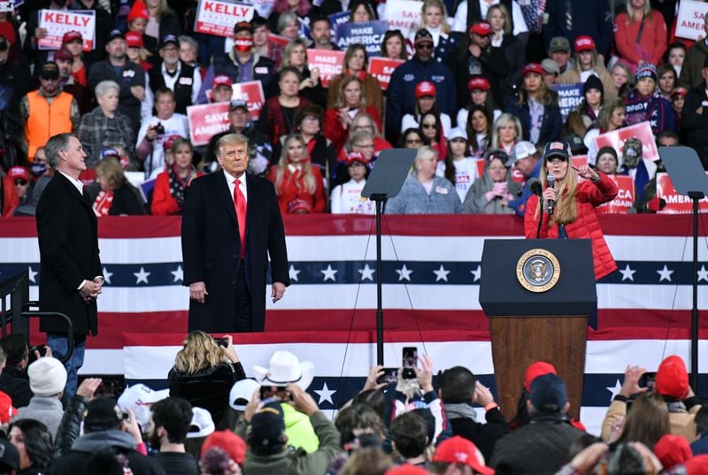 Former U.S. Sen. David Perdue -- shown at a December rally with then-President Donald Trump and then-U.S. Sen. Kelly Loeffler -- embraced Trump early in his 2016 campaign for president and remained one of his strongest allies. Trump now is urging Perdue to run for governor against fellow Republican Brian Kemp, who ended up on the former president's bad side after Georgia voted Democratic in the 2020 presidential election. (Hyosub Shin / Hyosub.Shin@ajc.com)