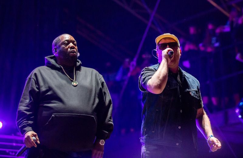 Run the Jewels, the hip-hop duo of Atlanta's Killer Mike (left) and Brooklyn-based El-P, performed at the Shaky Knees Music Festival in Atlanta on October 23, 2021. They will play Atlanta in October. Photo: Ryan Fleisher for AJC
