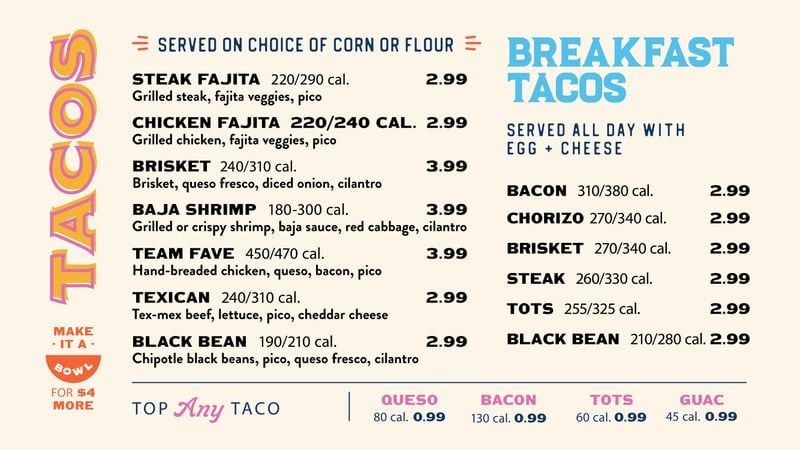 Rusty Taco menu