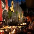 People light candles during a Sept. 1 vigil in Jerusalem in memory of slain hostage Hersh Goldberg-Polin. (Leo Correa/AP)