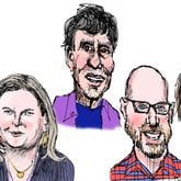 AJC reporters (left to right): Lautaro Grinspan, Ariel Hart, Michael E. Kanell, Matt Reynolds and Caroline Silva. (Illustrations by Mike Luckovich/AJC)