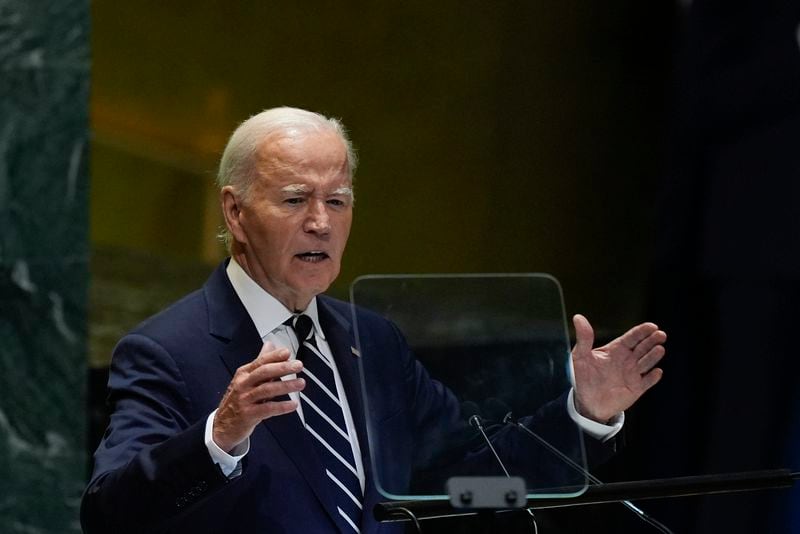 United States President Joe Biden addresses the 79th session of the United Nations General Assembly, Tuesday, Sept. 24, 2024, at UN headquarters. (AP Photo/Julia Demaree Nikhinson)