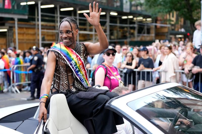 Grand Marshal Billy Porter rides in a convertible in the NYC Pride March, Sunday, June 25, 2023, in New York. Porter will be in Atlanta for Global Black Pride on Labor Day weekend. (Photo by Charles Sykes/Invision/AP)