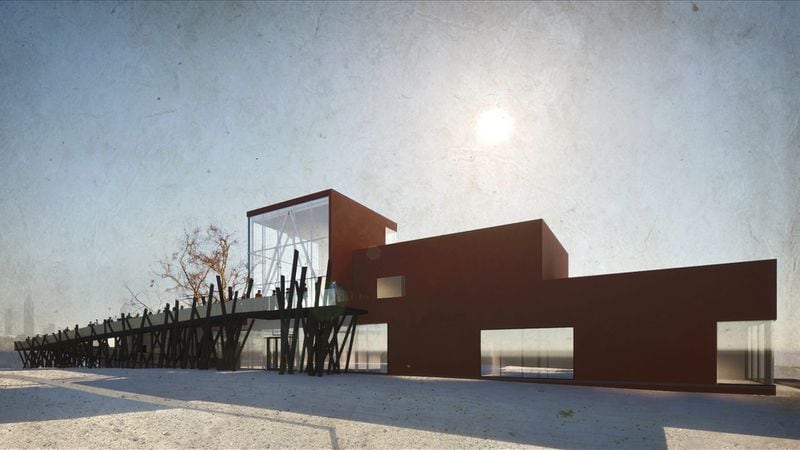 A rendering of the future Museum of Contemporary Art of Georgia, designed by Atlanta-based Mack Scogin Merrill Elam Architects on the grounds of the Goat Farm.
(Courtesy of The Goat Farm/Mack Scogin Merrill Elam Architects)