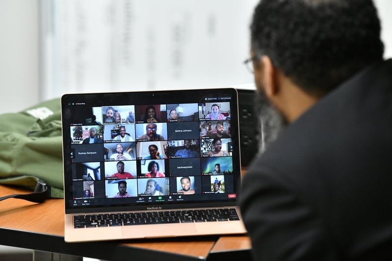 Rodney Sampson, chairman & CEO of OHUB, speaks to students online during an online coding bootcamp created by Morehouse College at Morehouse College on Tuesday, June 9, 2020. It’s the kind of class that can help HBCUs generate revenue. 
