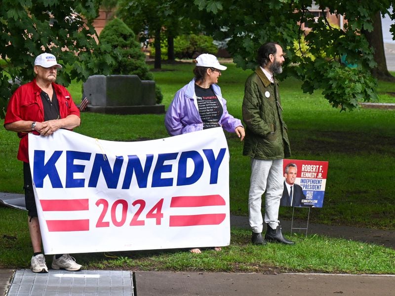 A small group of supporters wait for independent presidential candidate Robert F. Kennedy Jr. to arrive at the Albany County Courthouse in New York on Wednesday.