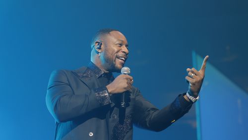 R&B singer Tank performs as the opening act of The Legacy Tour at State Farm Arena in Atlanta on Thursday, March 30, 2023. (Natrice Miller/ natrice.miller@ajc.com)