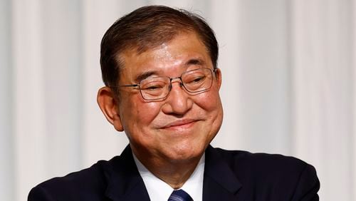 Shigeru Ishiba, the newly elected leader of Japan's ruling party, the Liberal Democratic Party (LDP) holds a press conference after the LDP leadership election, in Tokyo Friday, Sept. 27, 2024. (Kim Kyung-Hoon/Pool Photo via AP)