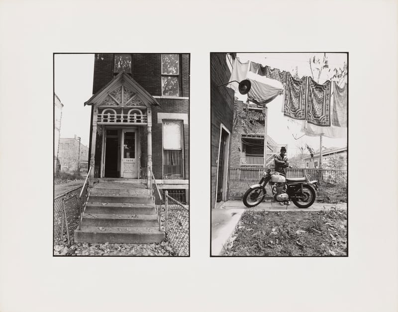 Photos of Tom Dorsey's childhood home, at left, and the apartment he shared with his wife Carolyn and their two children in 1971. Dorsey is pictured with his motorcycle. Photo by Tom Dorsey