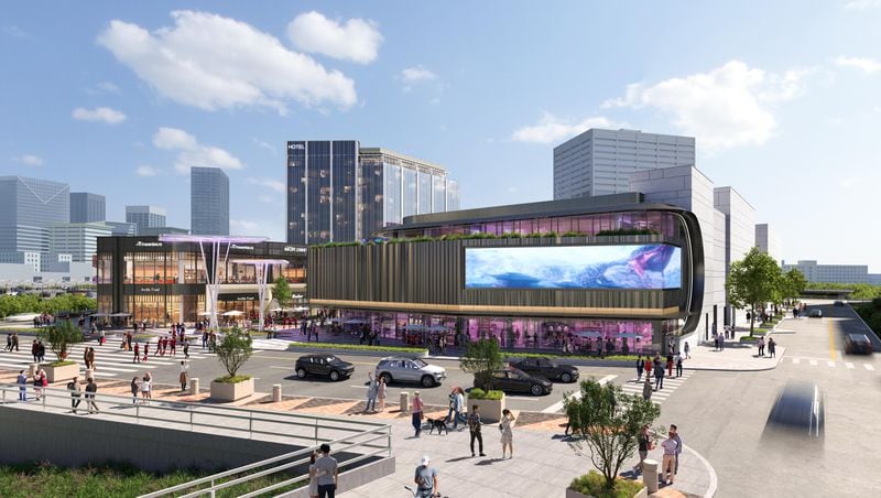 This is a rendering of the planned entertainment district that will make up the center of the Centennial Yards development in downtown Atlanta. The project was designed by Atlanta architecture firm Gensler.