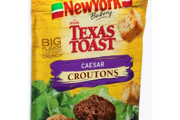 New York Bakery The Original Texas Toast Caesar Croutons feature wheat and rye bread flavored with Parmesan cheese and garlic.