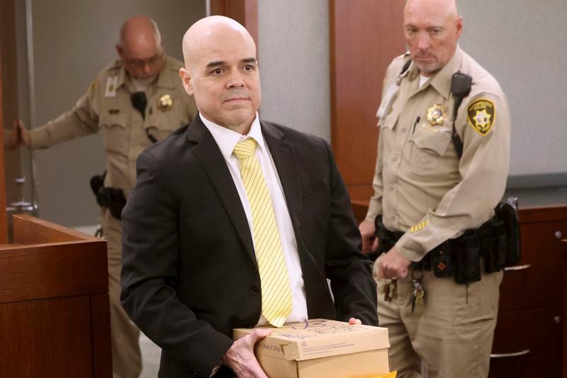 Robert Telles arrives in court on the first day of jury selection for his murder trial at the Regional Justice Center in Las Vegas, Monday, Aug. 12, 2024. Telles, a former Clark County public administrator, is accused of killing Las Vegas Review-Journal investigative journalist Jeff German. (K.M. Cannon/Las Vegas Review-Journal via AP, Pool)