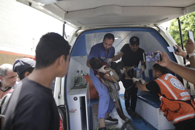 Palestinians wounded in the Israeli bombardment of the Gaza Strip arrive at al-Aqsa Hospital in Deir al Balah on Saturday, June 8, 2024. (AP Photo/Jehad Alshrafi)