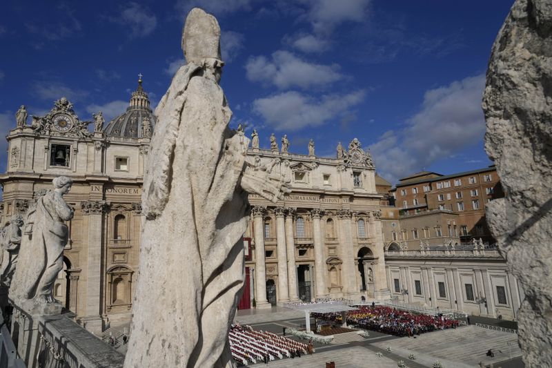 A view of St. Peter's Square as Pope Francis presides over a mass at the Vatican, for the opening of the second session of the 16th General Assembly of the Synod of Bishops, Wednesday, Oct. 2, 2024. (AP Photo/Gregorio Borgia)