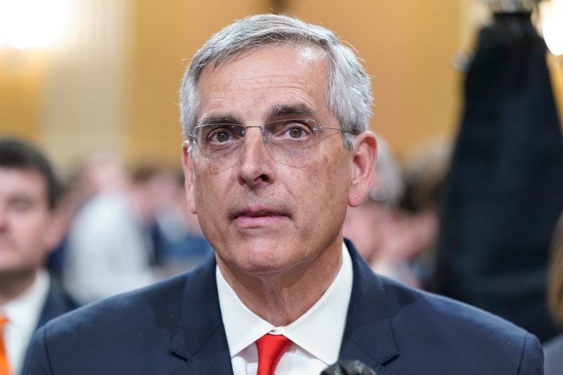 FILE - Brad Raffensperger, Georgia Secretary of State, listens as the House select committee investigating the Jan. 6 attack on the U.S. Capitol continues to reveal its findings of a year-long investigation, at the Capitol in Washington, June 21, 2022. (AP Photo/Jacquelyn Martin, File)