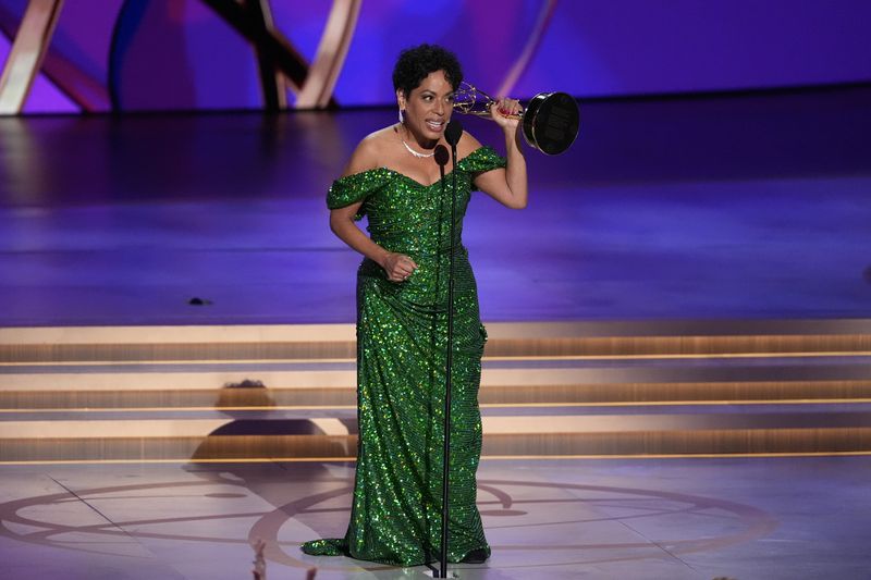 Liza Colon-Zayas accepts the award for outstanding supporting actress in a comedy series for "The Bear" during the 76th Primetime Emmy Awards on Sunday, Sept. 15, 2024, at the Peacock Theater in Los Angeles. (AP Photo/Chris Pizzello)