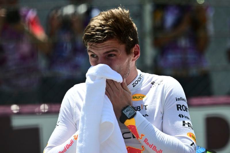 Red Bull driver Max Verstappen of the Netherlands reacts after winning the sprint event at the Red Bull Ring racetrack in Spielberg, Austria, Saturday, June 29, 2024. The Austrian Formula One Grand Prix will be held on Sunday. (AP Photo/Christian Bruna)