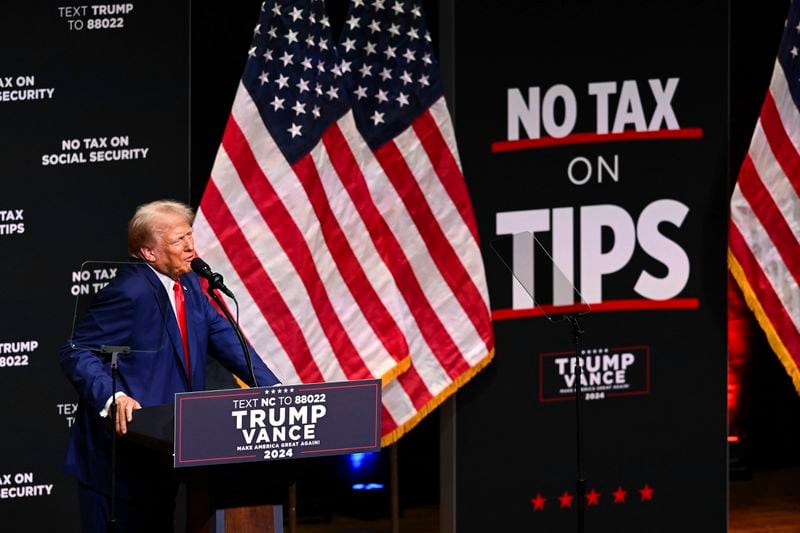 Republican presidential nominee former President Donald Trump speaks at a campaign rally Wednesday, Aug. 14, 2024, in Asheville, N.C. (AP Photo/Matt Kelley)