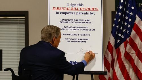 Texas Gov. Greg Abbott is among the governors who have pushed and passed "parental bill of rights" laws that give parents more input into curriculum, school libraries, and what their children are taught. (Lola Gomez/The Dallas Morning News/TNS)