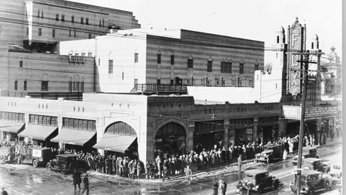 If you've lived in Atlanta for more than a week, you probably know the history of the theater backwards and forwards. Conceived as a Shriner's temple and finished as a grand theater, it opened on Christmas Day, 1929, as seen here, with crowds lined up around the block for their first look. (Edgar Orr, Courtesy of Fox Theatre Archives)