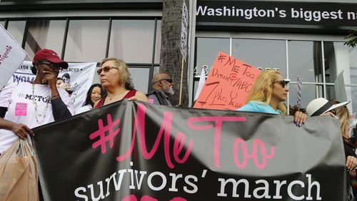 In this Nov. 12, 2017, file photo, participants rally outside CNN’s Hollywood studios to take a stand against sexual assault and harassment for the #MeToo March in the Hollywood district of Los Angeles. A spate of public revelations, including the spontaneous #MeToo discussions on social media, emboldened many victims of sexual harassment to speak up. AP PHOTO / DAMIAN DOVARGANES, FILE