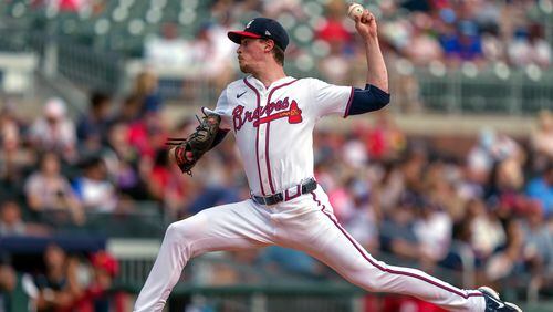 Atlanta Braves pitcher Max Fried throws in the fourth inning of a baseball game against the Miami Marlins, Sunday, Aug. 4, 2024, in Atlanta. (AP Photo/Jason Allen)