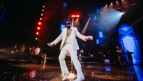 Usher performs Saturday, Dec. 2, 2023, at The Dolby Live at Park MGM. It was the last performance of the R&B star’s 100-show Las Vegas residency. (Nolen Ryan for The Atlanta Journal-Constitution)