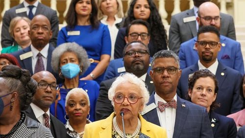 State Sen. Gloria Butler responds to the State of the State speech at the Capitol in Atlanta on Wednesday, January 25, 2023. (Arvin Temkar / arvin.temkar@ajc.com)