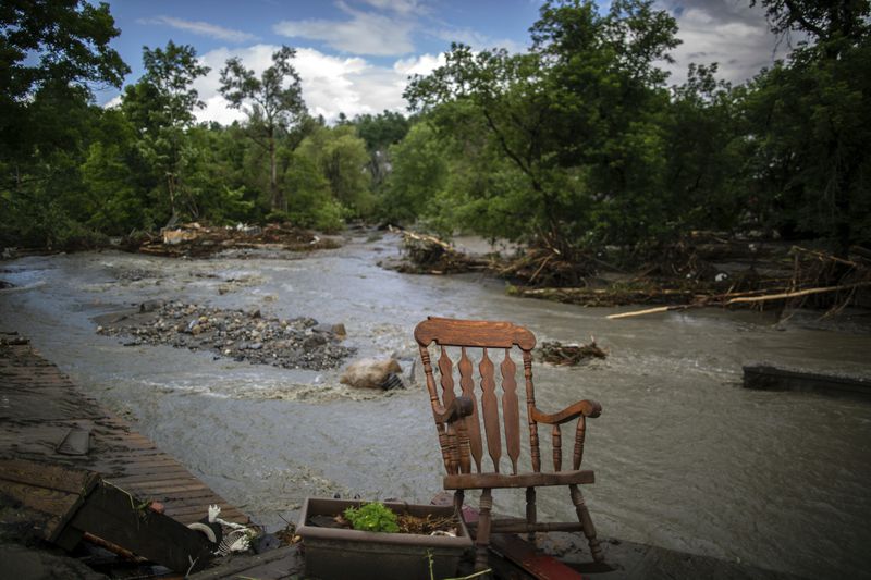 Plainfield of Vermont was badly hit by the flash flood last night, destroying two bridges and plenty of private houses, Thursday, July 11, 2024. (AP Photo/Dmitry Belyakov)
