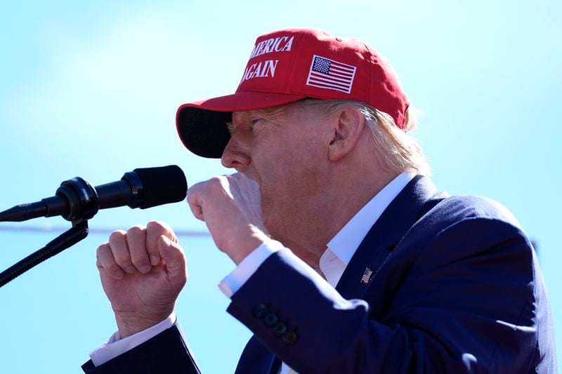 Republican presidential nominee former President Donald Trump speaks during a campaign event at Central Wisconsin Airport, Saturday, Sept. 7, 2024, in Mosinee, Wis. (AP Photo/Alex Brandon)