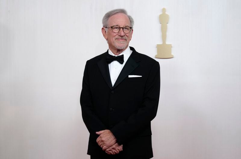 FILE - Steven Spielberg arrives at the Oscars, March 10, 2024, in Los Angeles. Celebrities including Spielberg are increasingly lending their star power to President Joe Biden, hoping to energize fans to vote for him in November or entice donors to open their checkbooks for his reelection campaign. (AP Photo/Ashley Landis, File)