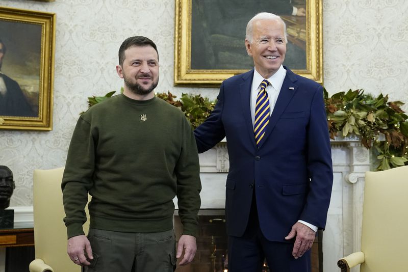 President Joe Biden (right) is scheduled to meet with Ukraine's President Volodymyr Zelenskyy today. 