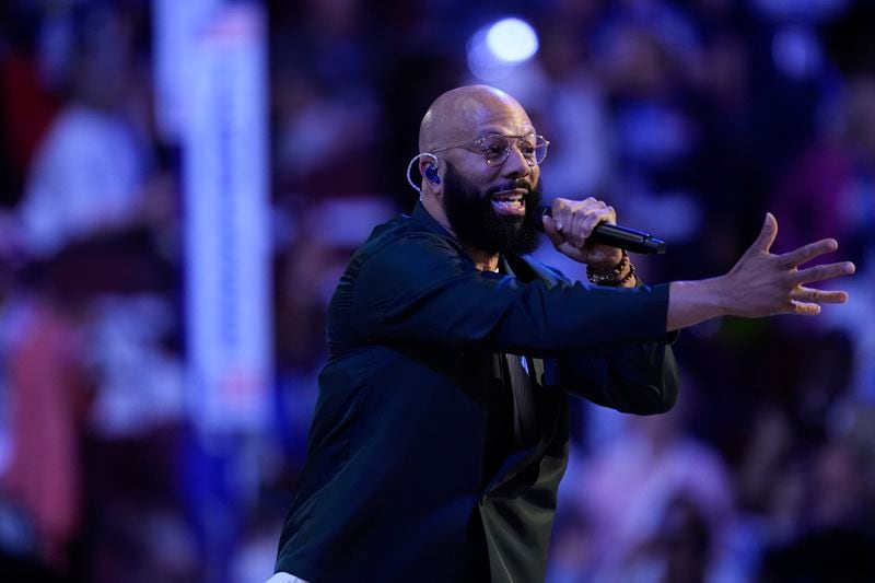 Common performs during the Democratic National Convention Tuesday, Aug. 20, 2024, in Chicago. (AP Photo/Paul Sancya)