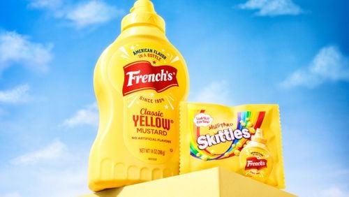 French's mustard is the featured flavor for a new limited-edition Skittles candy. / Courtesy of McCormick & Company