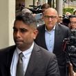 Former Transport Minister S. Iswaran, left, and his lawyer Mr. Navin Thevar arrive at the High Court in Singapore, July 5, 2024. (AP Photo)