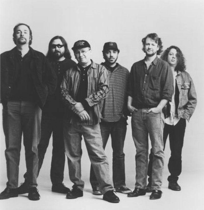 1997: Widespread Panic (from left) Todd Nance, Dave Schools, Domingo Ortiz, John Hermann, John Bell, Michael Houser.