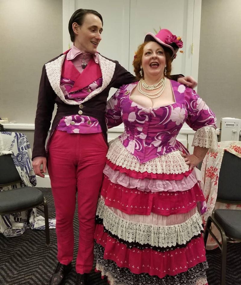 At 2023’s Outlantacon, Madam Askew and the Grand Arbiter presented a humorous panel titled “Undressing the Victorian Person.” (Courtesy Candace Weslosky)