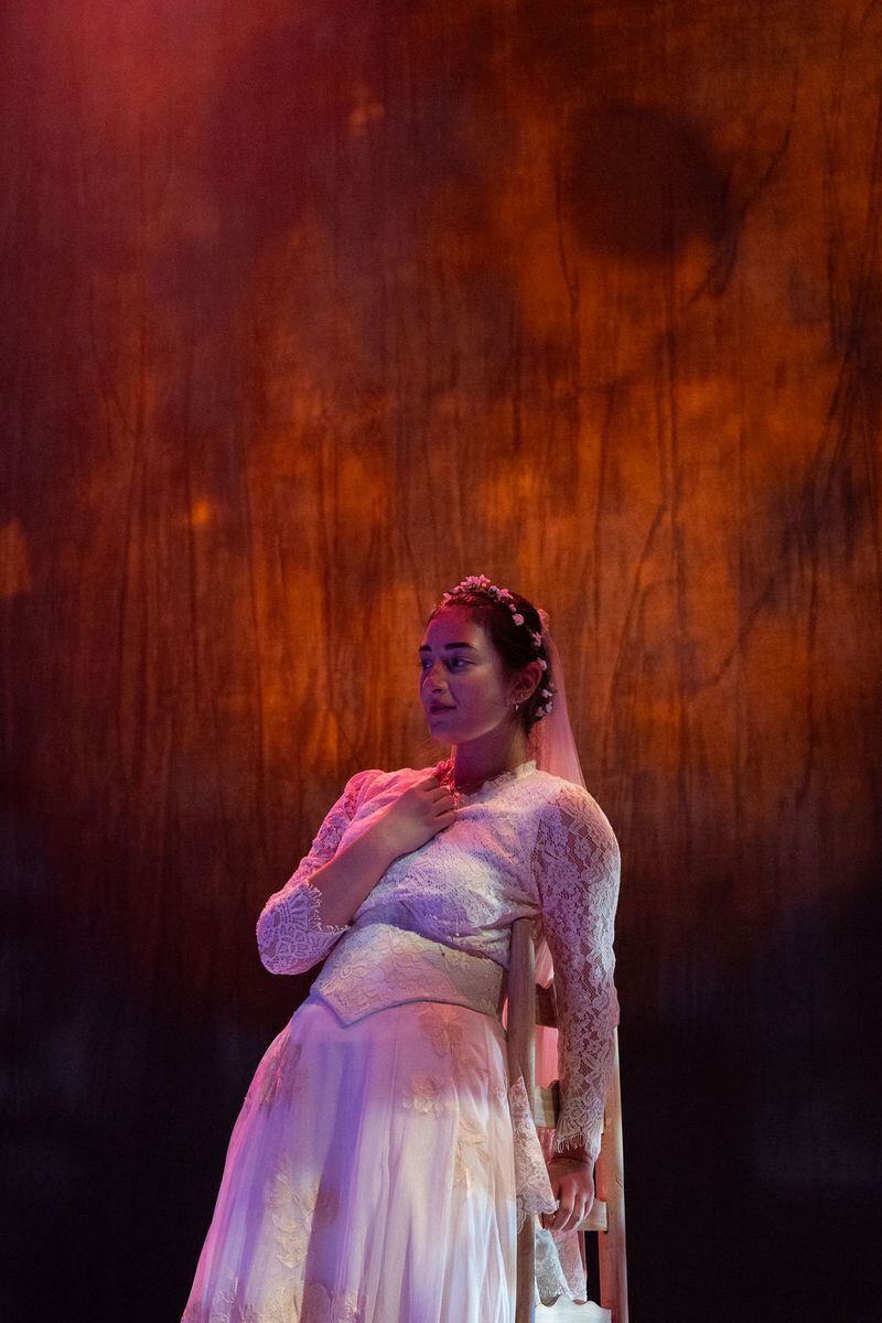 A bride (Andreanna Kitas) considers her future as she prepares to marry in Theatre Emory's "Blood Wedding."