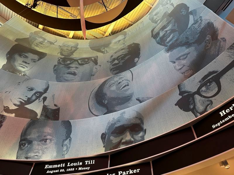 Numerous civil rights activists in the Mississippi Civil Rights Museum's central gallery, including Fannie Lou Hamer, highlight the "This Little Light of Mine" exhibit on Wednesday, Aug. 14, 2024, in Jackson, Miss. (AP Photo/Stephen Smith)