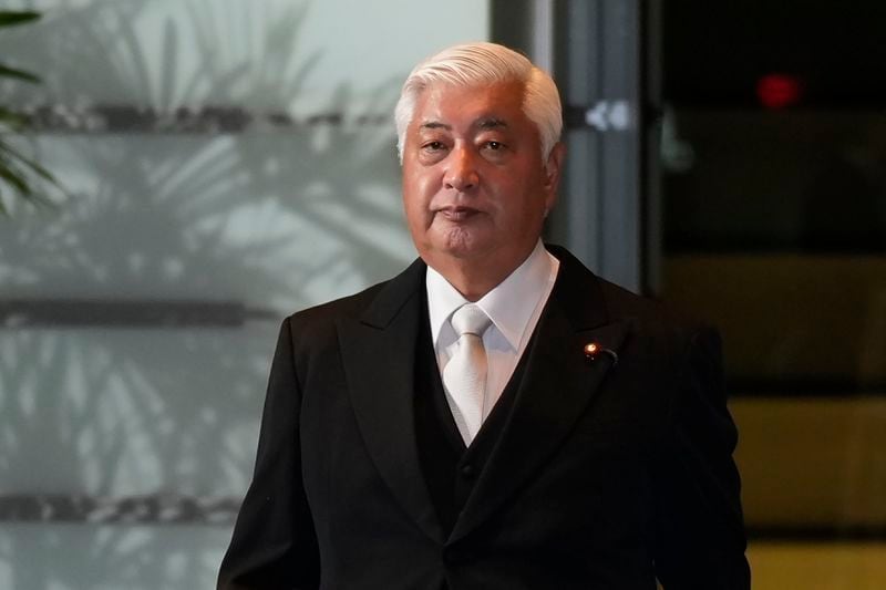 Gen Nakatani, newly appointed minister of Defense, arrives at the prime minister's office Tuesday, Oct. 1, 2024, in Tokyo. (AP Photo/Hiro Komae)