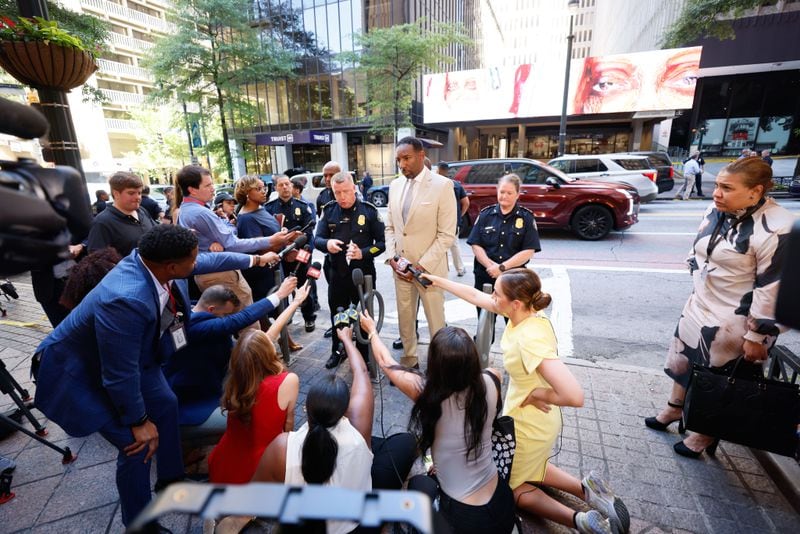 Atlanta Mayor Andre Dickens speaks in a press conference with Atlanta Police Chief Darin Schierbaum, where they brief the media about the shooting that happened at the Peachtree Center food court on Tuesday, June 11, 2024.
(Miguel Martinez / AJC)