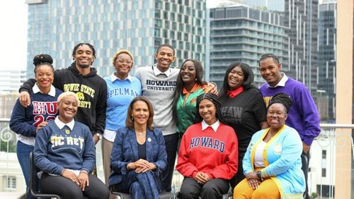 Stacy Milner (center), CEO and founder of the Entertainment Industry College Outreach Program, poses with students from the 2023 HBCU in Los Angeles cohort. (Courtesy of EICOP)