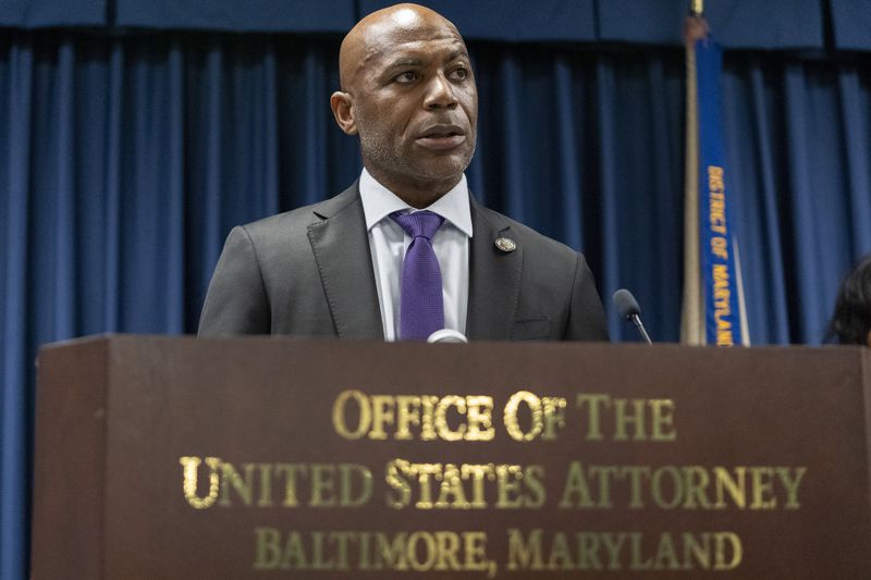 Erek L. Barron, US attorney for the District of Maryland, speaks during a news conference at the Office of the United States Attorney in Baltimore, Thursday, Sept. 5, 2024. (AP Photo/Stephanie Scarbrough)