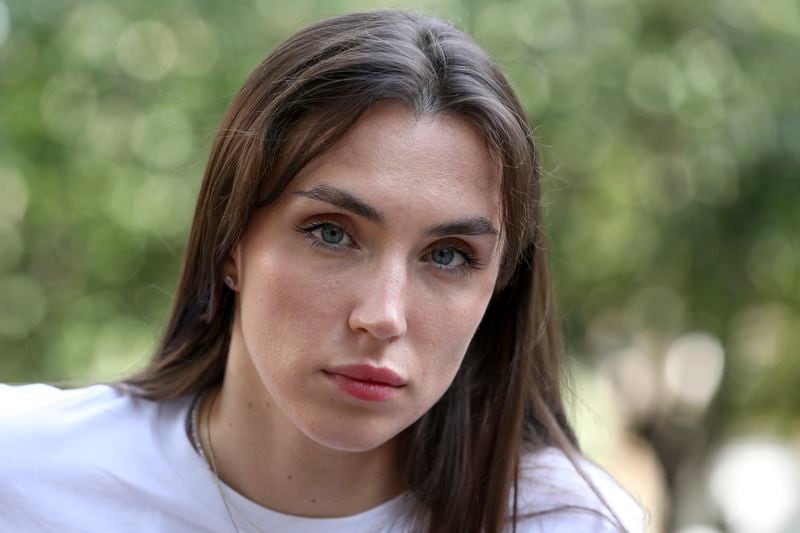 Dziana Maiseyenka, 28, who fled Belarus a year ago to escape a crackdown on government opponents, poses for a picture in Yerevan, Armenia, Saturday, Sept. 7, 2024. (Hayk Baghdasaryan/Photolurey via AP)