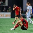 Atlanta United defender Stian Gregersen sits on the ground at the end of the game after a loss against CF Montreal, 2-1, at Mercedes-Benz Stadium on Wednesday, Oct. 2, 2024, in Atlanta.
(Miguel Martinez/ AJC)