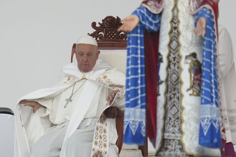 Pope Francis leads the holy mass at Gelora Bung Karno Stadium in Jakarta, Indonesia, Thursday, Sept. 5, 2024. (AP Photo/Achmad Ibrahim, Pool)