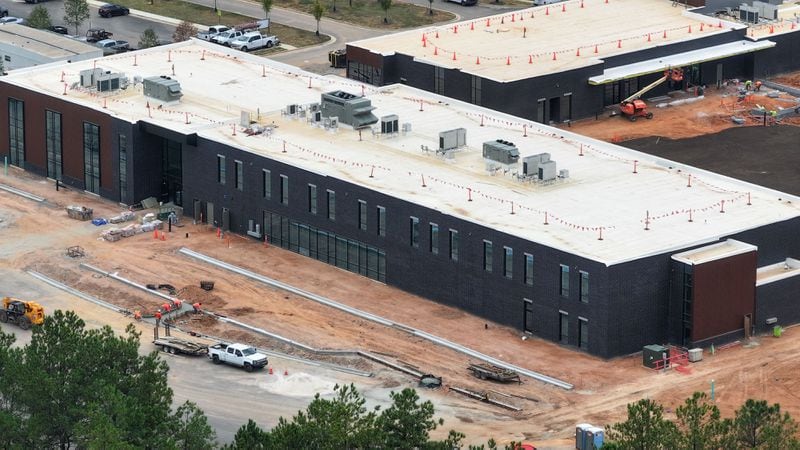 This aerial image shows the progress of the city's controversial public safety training center, which authorities say will be completed in December.
(Miguel Martinez / AJC)