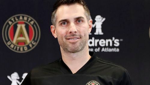 FILE - Atlanta United technical director Carlos Bocanegra is shown during a news conference in Marietta, Ga., Thursday, Feb. 15, 2018. .(AP Photo/David Goldman, File)