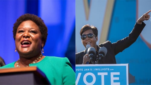 Atlanta City Council President Felicia Moore (left) announced Thursday, Jan. 28, she is challenging Atlanta Mayor Keisha Lance Bottoms in the 2021 mayoral race. (AJC file photos)