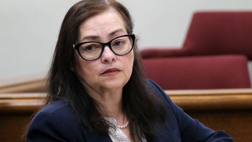 Clarke County District Attorney Deborah Gonzalez listens during a court hearing for Jose Ibarra on Friday, May 31, 2024, in Athens. Ibarra is the man charged with the Feb. 22 murder of Laken Riley on the University of Georgia's campus (Nell Carroll for The Atlanta Journal-Constitution)